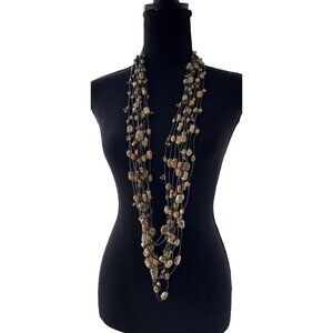 Chicos Olive Green Matte Gold Tone 23" Long Bead Statement Necklace NEW